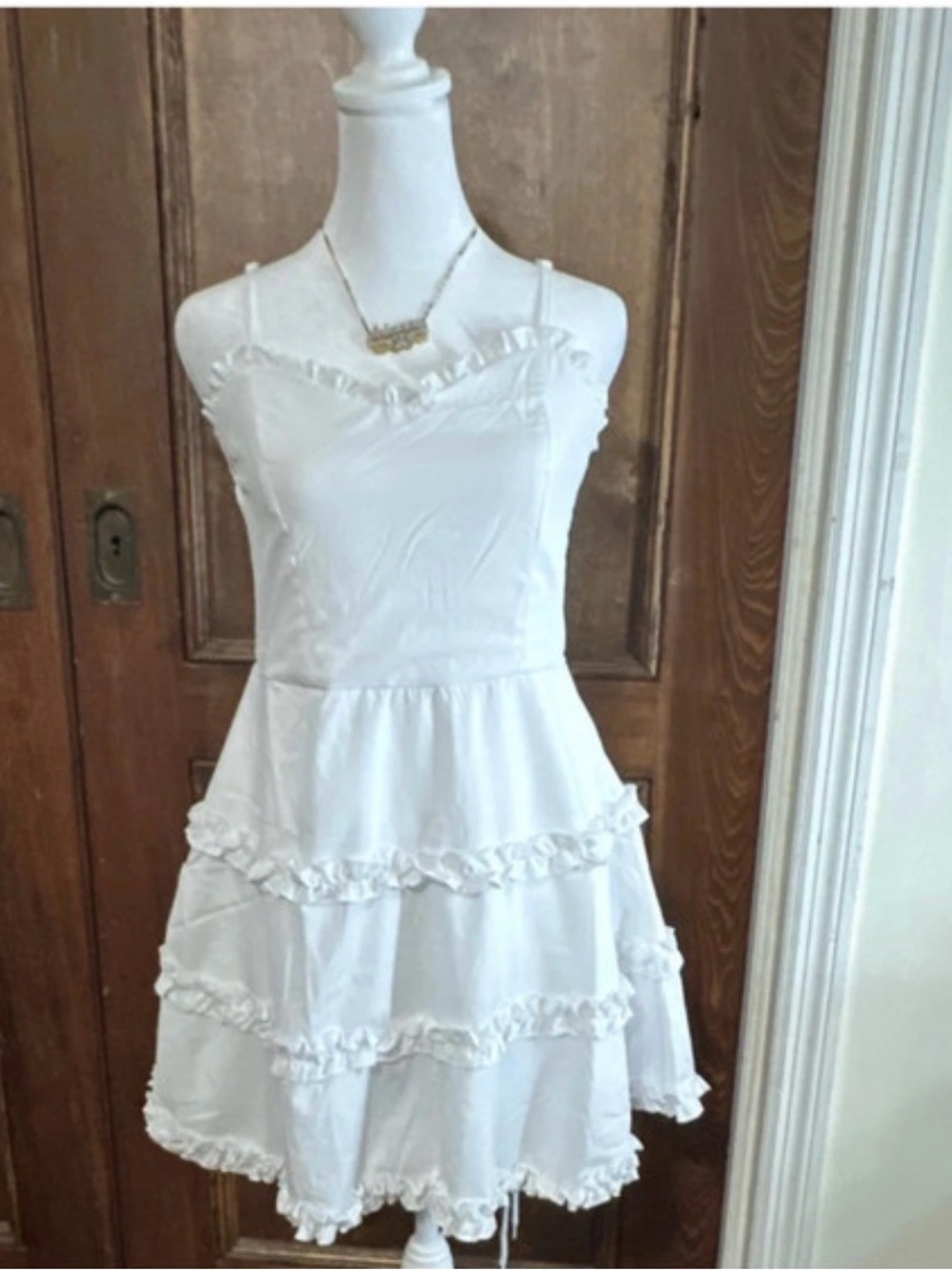 White Ruffle Tiered Spaghetti-Strap Mini Dress
